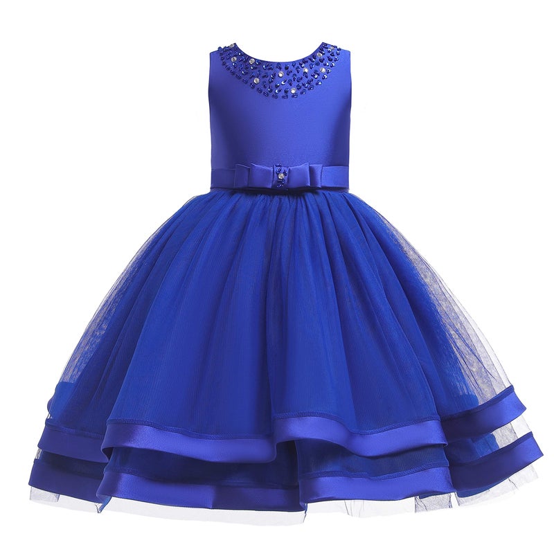 Glamulice Blue Little Girls Dresses Christmas Ruffles Tulle Vintage Bridesmaid Birthday Party Gown Pageant Flower Girl Dress for Wedding Princess Dance Formal Ball Gown Deep Blue Holiday 5 6 - Image 1